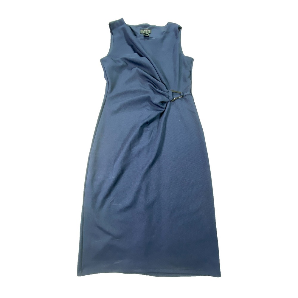 En Focus Studio Sheath Dress Womens 6 Navy Stretch Ruched Side Buckle Cocktail
